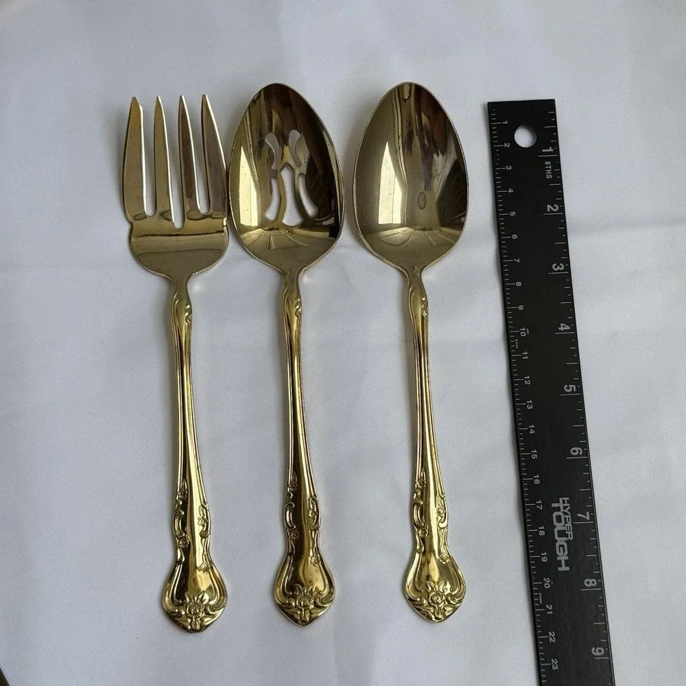 Reed & Barton Ultra Select Gold Plate Serving Set Fork‎ Spoon Slotted VTG
